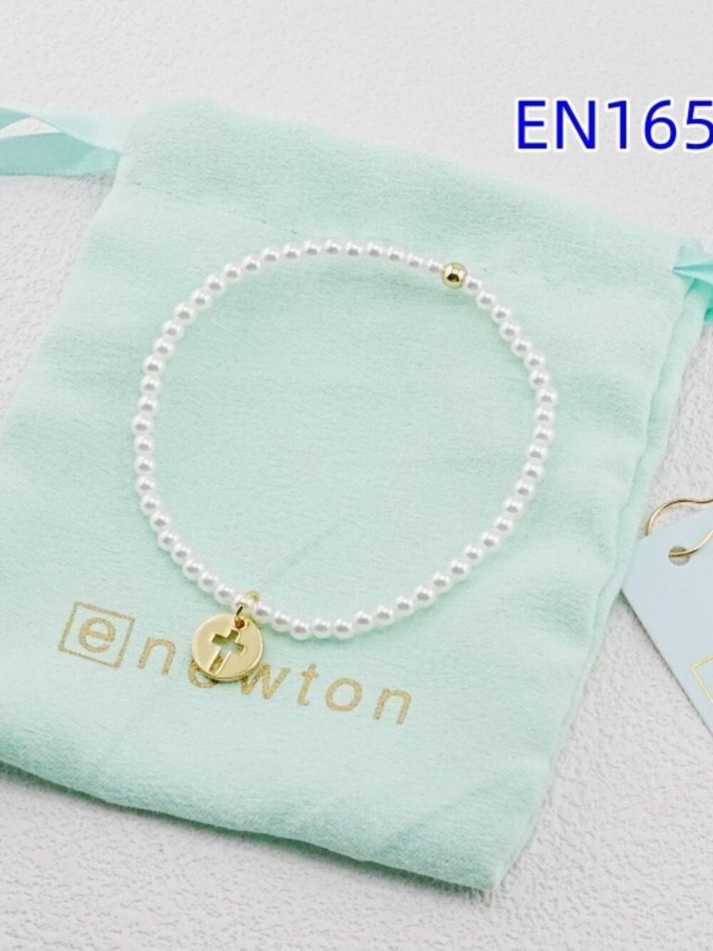 Enewton White Pearl Gold Hollow Cross Bracelet